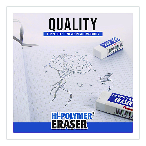 Pentel Hi-Polymer Eraser, For Pencil Marks, Rectangular Block, White, 10/Box (ZEH10PC10)
