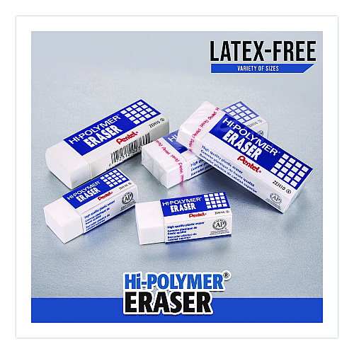 Pentel Hi-Polymer Eraser, For Pencil Marks, Rectangular Block, White, 10/Box (ZEH10PC10)