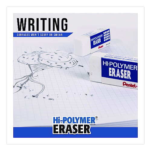 Pentel Hi-Polymer Eraser, For Pencil Marks, Rectangular Block, White, 10/Box (ZEH10PC10)