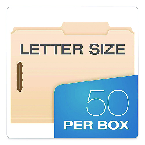 Pendaflex Manila Fastener Folders, 2/5-Cut Tab: Right of Center, Expands 0.75", 2 Fasteners, Letter Size, Manila, 50/Box (24580)