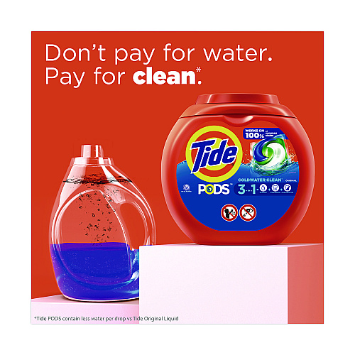 Tide PODS Laundry Detergent, HE Compatible, Coldwater Clean Original, 66 oz Tub, 76 Pods/Tub, 4 Tubs/Carton (09165CT)