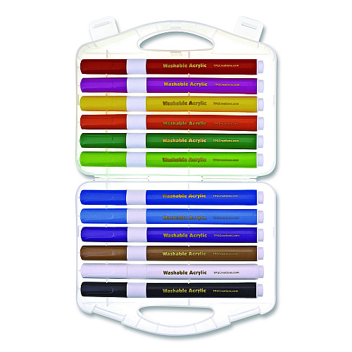 The Pencil Grip Washable Acrylic Markers, Fine Bullet Tip, Assorted Colors, 12/Pack (496)