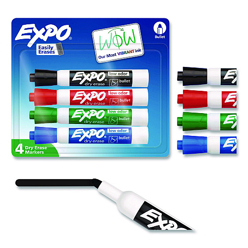 EXPO Low-Odor Dry-Erase Marker, Broad Chisel Tip, Assorted Pastel Colors, 4/Set (81029A)