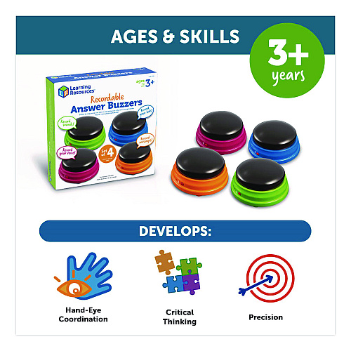 Learning Resources Recordable Answer Buzzers, Ages 3 and Up, 4 Buzzers (LER3769)