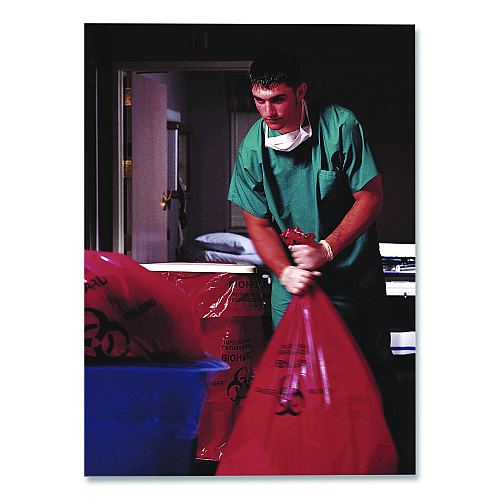 Heritage Healthcare Biohazard Printed Low-Density Can Liners, Biohazard, 45 gal, 1.3 mil, 40 x 46, Red, Flat Pack, 200/Carton (A8046PR)
