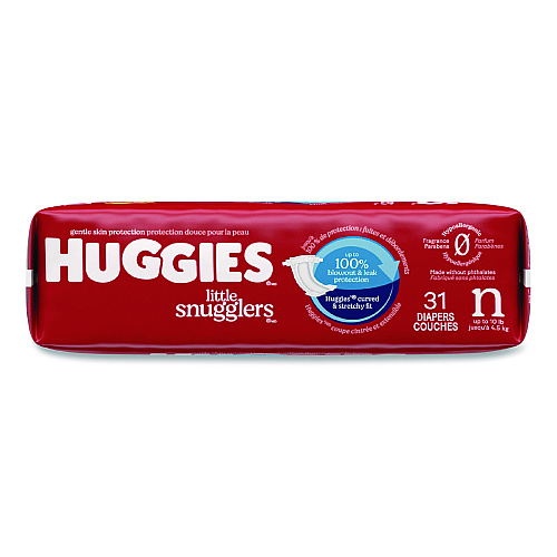 Huggies Little Snugglers Baby Diapers, Size 0 to Newborn, 1 lbs to 10 lbs, Disney Design, 31 Diapers/Pack, 4 Packs/Carton (49694)
