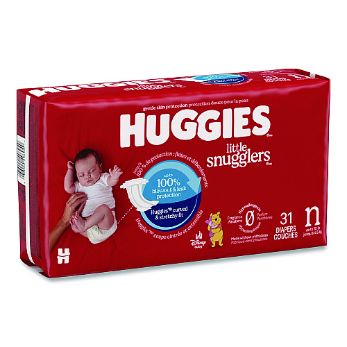 Huggies Little Snugglers Baby Diapers, Size 0 to Newborn, 1 lbs to 10 lbs, Disney Design, 31 Diapers/Pack, 4 Packs/Carton (49694)