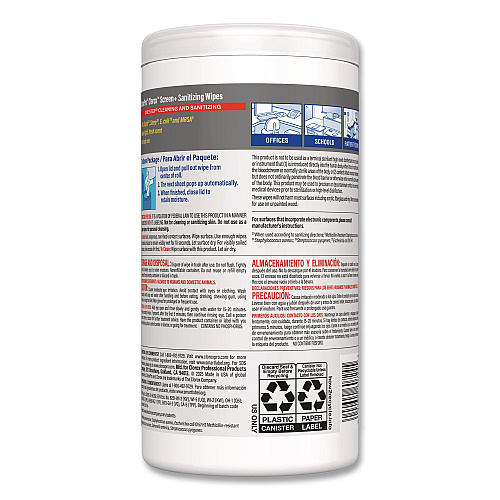 CloroxPro ScreenPlus Screen Sanitizing Wipes, 6 x 8, Citrus Blend, White, 75/Canister, 6 Canisters/Carton (60724CT)