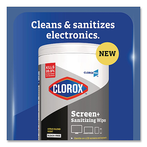 CloroxPro ScreenPlus Screen Sanitizing Wipes, 6 x 8, Citrus Blend, White, 75/Canister, 6 Canisters/Carton (60724CT)
