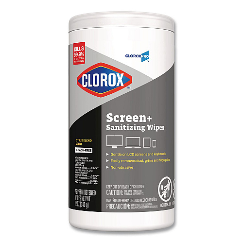 CloroxPro ScreenPlus Screen Sanitizing Wipes, 6 x 8, Citrus Blend, White, 75/Canister, 6 Canisters/Carton (60724CT)