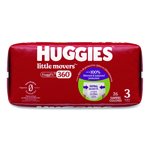 Huggies Little Movers HuggFit 360 Degree, Size 3, 16 lbs to 28 lbs, Disney Design, 26 Diapers/Pack, 4 Packs/Carton (56605)
