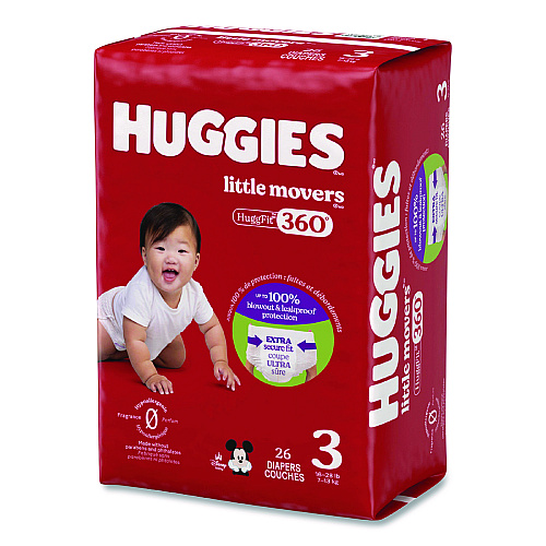 Huggies Little Movers HuggFit 360 Degree, Size 3, 16 lbs to 28 lbs, Disney Design, 26 Diapers/Pack, 4 Packs/Carton (56605)