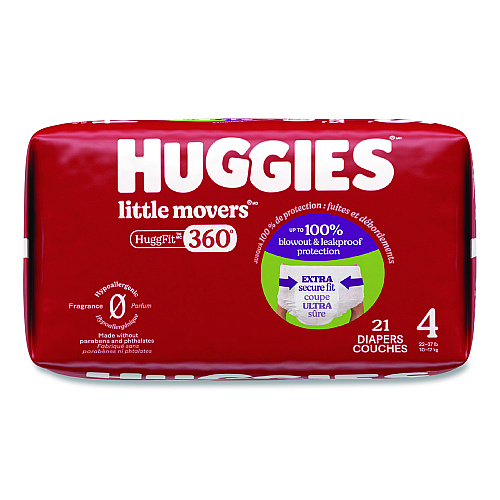 Huggies Little Movers HuggFit 360 Degree, Size 4, 22 lbs to 37 lbs, Disney Design, 21 Diapers/Pack, 4 Packs/Carton (56606)