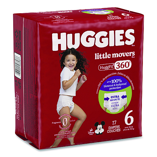 Huggies Little Movers HuggFit 360 Degree, Size 6, Over 35 lbs, Disney Design, 17 Diapers/Pack, 4 Packs/Carton (56608)