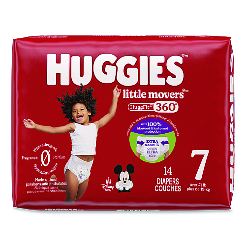 Huggies Little Movers HuggFit 360 Degree, Size 7, Over 41 lbs, Disney Design, 14 Diapers/Pack, 4 Packs/Carton (56609)