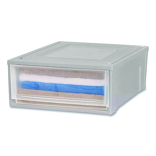 Iris Stackable Storage Drawer, 7.75 gal, 15.75" x 19.62" x 9", Gray/Translucent Frost (170473)