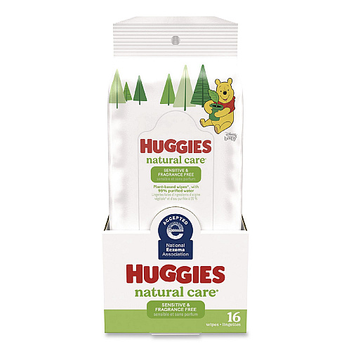 Huggies Natural Care Sensitive Baby Wipes, 6.6 x 6.86, Unscented, White, 16/Pack, 16 Packs/Carton (40706)