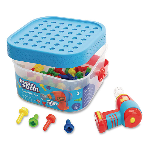 Educational Insights Design and Drill Bolt-It Bucket, Ages 3 to 7, 53 Pieces (4145)