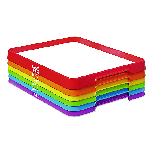 hand2mind Magnetic Dry-Erase Trays, 13" x 9.5", White Surface, Assorted Frame Colors, 6/Set (96157)