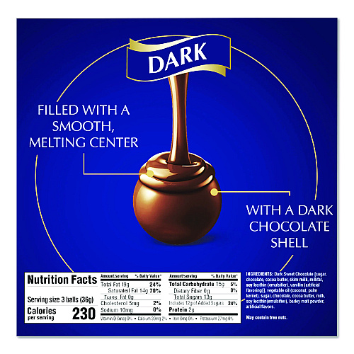 Lindt Lindor Dark Chocolate Truffles, 25.4 oz Box, 60/Box (LAS3513)