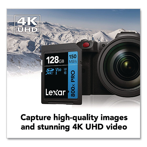 Lexar High-Performance PRO BLUE Series SDXC Memory Card, UHS-I V30 U1 Class 10, 128 GB (LSD800P128GB)