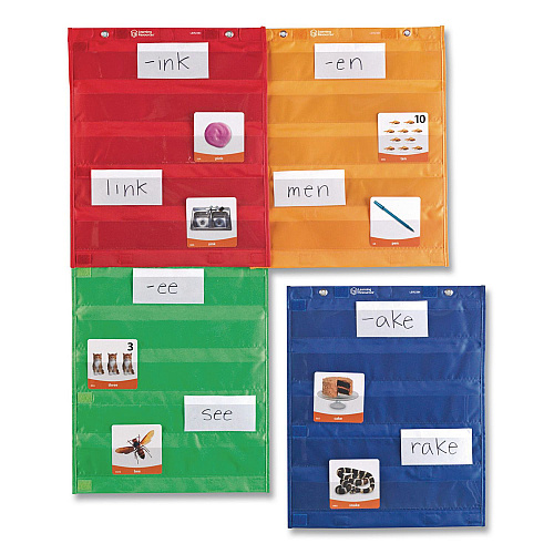Learning Resources Magnetic Pocket Chart Squares, 7 Pockets, 14" w  x 17" h, Assorted Colors, Set of 4 (LER2384)