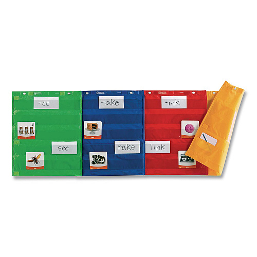 Learning Resources Magnetic Pocket Chart Squares, 7 Pockets, 14" w  x 17" h, Assorted Colors, Set of 4 (LER2384)