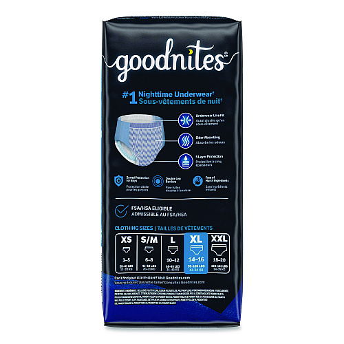 Goodnites Nighttime Bedwetting Underwear for Boys, X-Large, 95 lbs to 140+ lbs, White, 9/Pack, 4 Packs/Carton (55592)