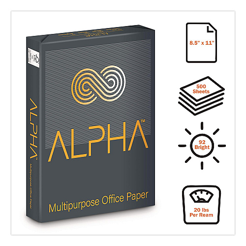 ALPHA Office Paper, 92 Bright, 20 lb Bond, 8.5 x 11, White, 500 Sheets/Ream, 10 Reams/Carton, 40 CT/Pallet, 21 Pallets/Truckload (ALPHA811WT2)