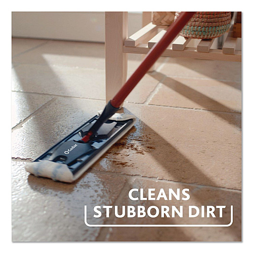 O-Cedar H2Pro Flat Mop System, 9.25" x 4.38" White/Blue Microfiber Head, Up to 56" Black/Red Handle (175765)