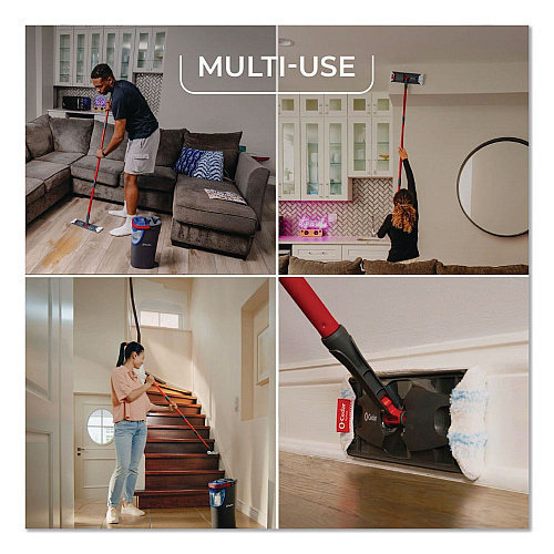 O-Cedar H2Pro Flat Mop System, 9.25" x 4.38" White/Blue Microfiber Head, Up to 56" Black/Red Handle (175765)