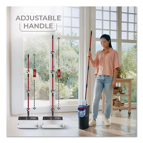 O-Cedar H2Pro Flat Mop System, 9.25" x 4.38" White/Blue Microfiber Head, Up to 56" Black/Red Handle (175765)