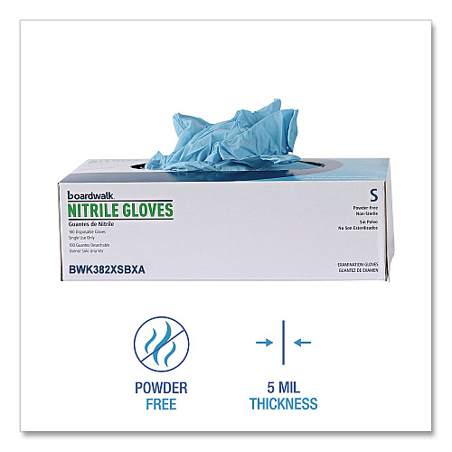 Boardwalk Disposable Examination Nitrile Gloves, Powder-Free, X-Small, 5 mil Thick, 9.5" Long, Blue, 100/Box (382XSBXA)
