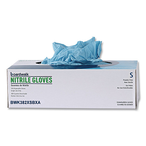 Boardwalk Disposable Examination Nitrile Gloves, Powder-Free, X-Small, 5 mil Thick, 9.5" Long, Blue, 100/Box (382XSBXA)