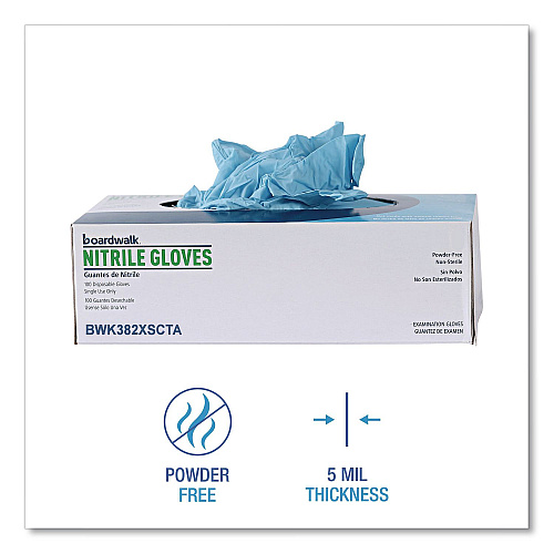Boardwalk Disposable Examination Nitrile Gloves, Powder-Free, X-Small, 5 mil Thick, 9.5" Long, Blue, 100/Box, 10 Boxes/Carton (382XSCTA)