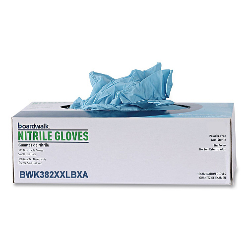 Boardwalk Disposable Examination Nitrile Gloves, Powder-Free, XX-Large, 5 mil Thick, 9.5" Long, Blue, 100/Box (382XXLBXA)