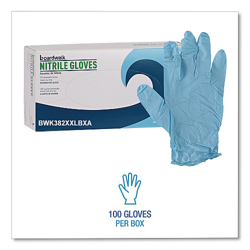 Boardwalk Disposable Examination Nitrile Gloves, Powder-Free, XX-Large, 5 mil Thick, 9.5" Long, Blue, 100/Box (382XXLBXA)