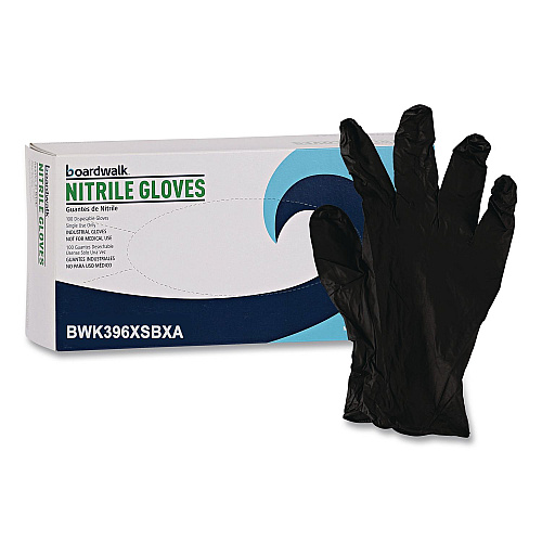 Boardwalk 396 Series Disposable General-Purpose Nitrile Gloves, Powder-Free, X-Small, 4.4 mil Thick, 9.5" Long, Black, 100/Box,10 BX/CT (396XSCTA)