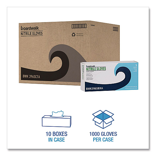 Boardwalk 396 Series Disposable General-Purpose Nitrile Gloves, Powder-Free, X-Small, 4.4 mil Thick, 9.5" Long, Black, 100/Box,10 BX/CT (396XSCTA)