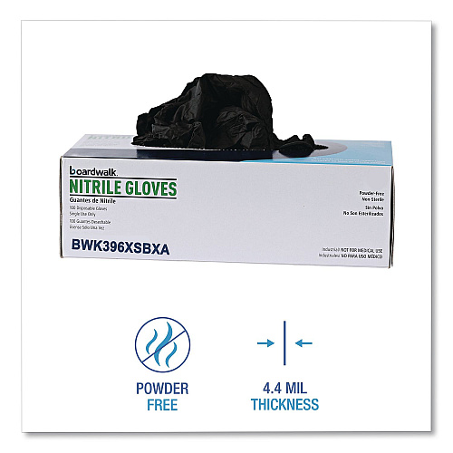 Boardwalk 396 Series Disposable General-Purpose Nitrile Gloves, Powder-Free, X-Small, 4.4 mil Thick, 9.5" Long, Black, 100/Box,10 BX/CT (396XSCTA)