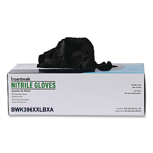 Boardwalk 396 Series Disposable General-Purpose Nitrile Gloves, Powder-Free, XX-Large, 4.4 mil Thick, 9.5" Long, Black,100/Box,10 BX/CT (396XXLCTA)