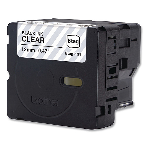 Brother Genuine P-Touch BTAG Label Tapes, 0.47" x 13.1 ft, Black on Clear (BTAG131)