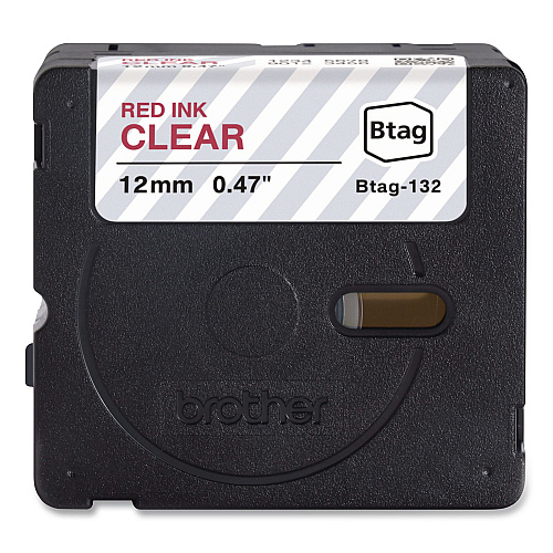 Brother Genuine P-Touch BTAG Label Tapes, 0.47" x 13.1 ft, Red on Clear (BTAG132)