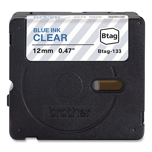 Brother Genuine P-Touch BTAG Label Tapes, 0.47" x 13.1 ft, Blue on Clear (BTAG133)