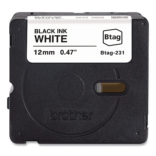 Brother Genuine P-Touch BTAG Label Tapes, 0.47" x 13.1 ft, Black on White (BTAG231)