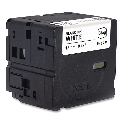Brother Genuine P-Touch BTAG Label Tapes, 0.47" x 13.1 ft, Black on White (BTAG231)