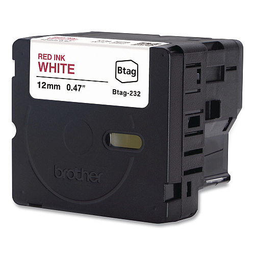 Brother Genuine P-Touch BTAG Label Tapes, 0.47" x 13.1 ft, Red on White (BTAG232)