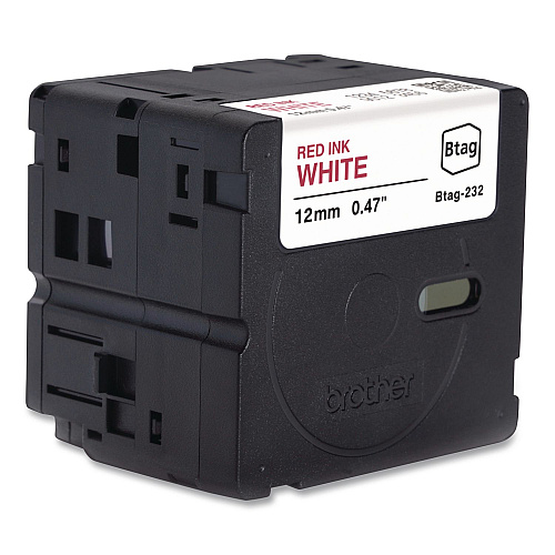 Brother Genuine P-Touch BTAG Label Tapes, 0.47" x 13.1 ft, Red on White (BTAG232)