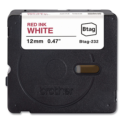 Brother Genuine P-Touch BTAG Label Tapes, 0.47" x 13.1 ft, Red on White (BTAG232)