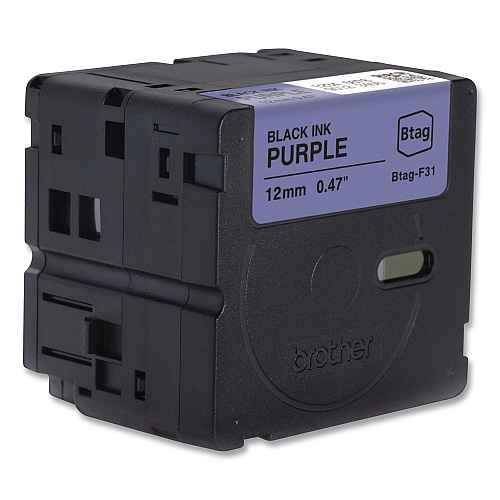 Brother Genuine P-Touch BTAG Label Tapes, 0.47" x 13.1 ft, Black on Purple (BTAGF31)